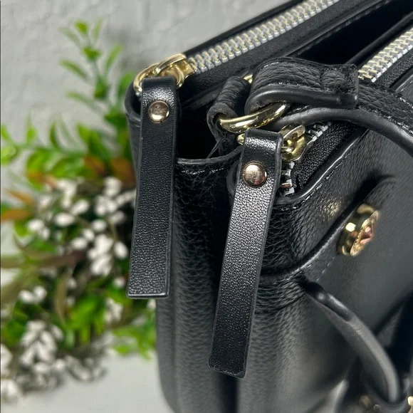 Nanette Lepore Crossbody 3 Compartment Purse Vegan Pebbled Black Leather Bag - Picture 12 of 16